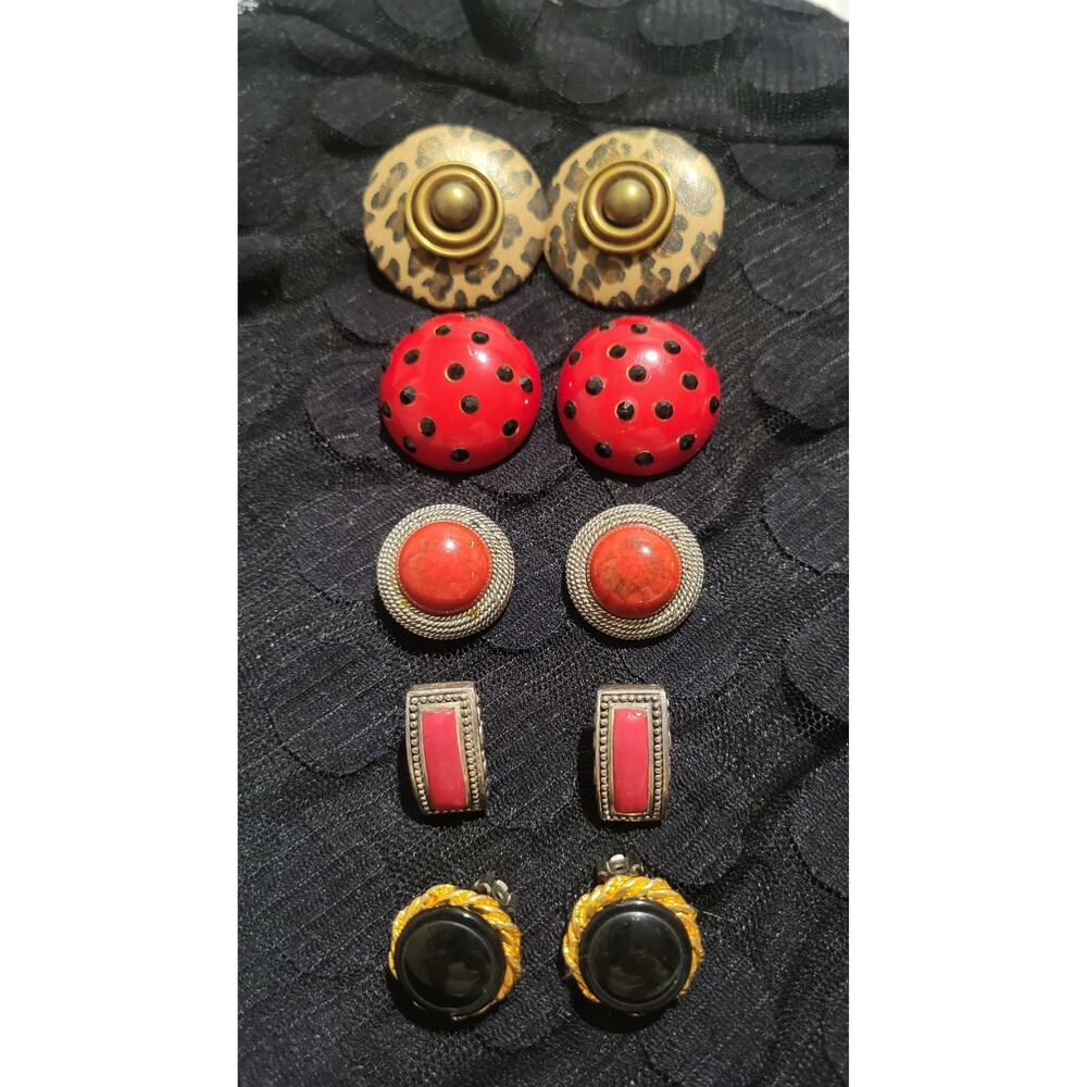 Five Pairs of Vintage Clip On Earrings, 80s Statement Jewelry